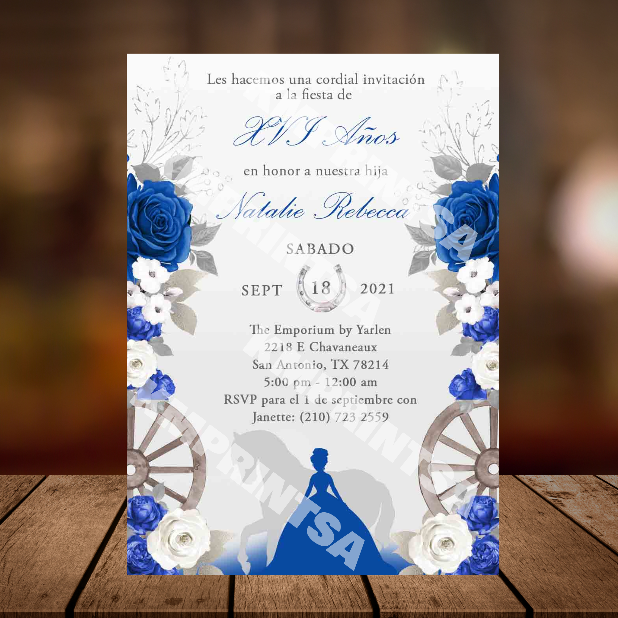 Charro Mexican Theme Invitations Blue & White 5 x 7 Cardstock 100# –  KMPrintSA