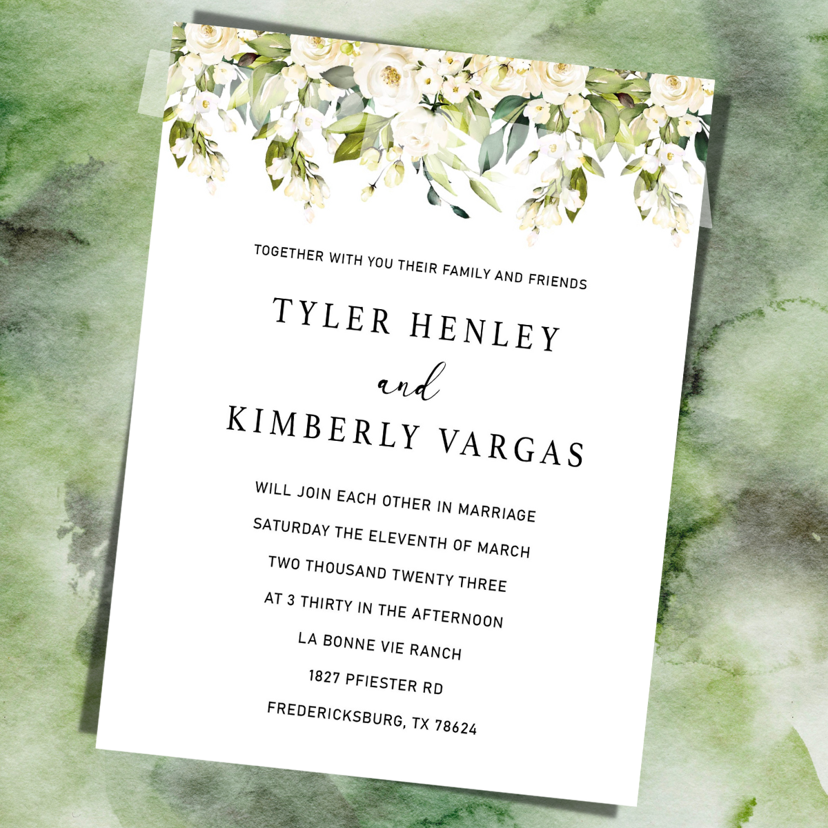 Floral With Greenery Wedding Invitations 5 x 7 Cardstock