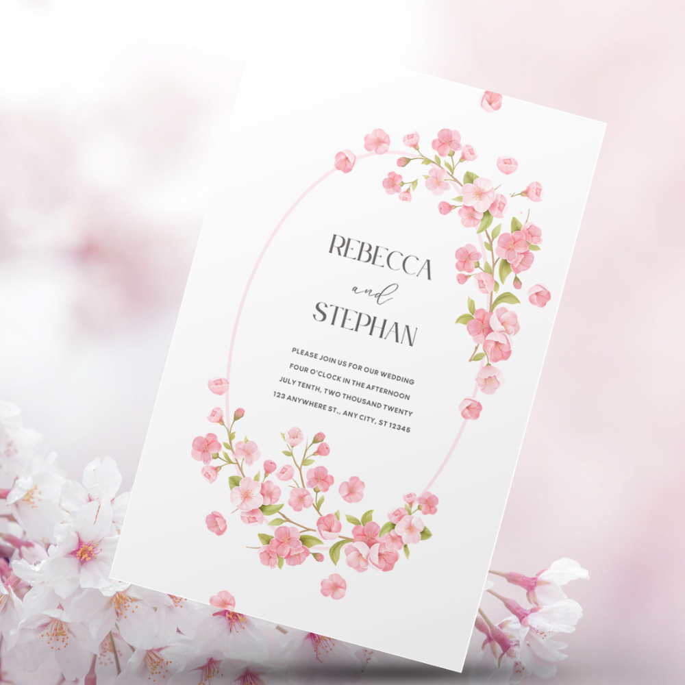 Cherry Blossom Floral Ring Invitations 5 x 7 Cardstock – KMPrintSA