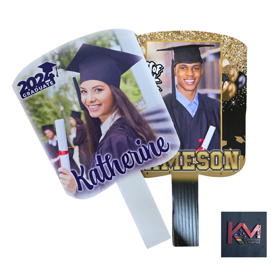 Custom Graduation Fans with Photo - 12.5" x 7.5" Durable Coroplast Hand Fans