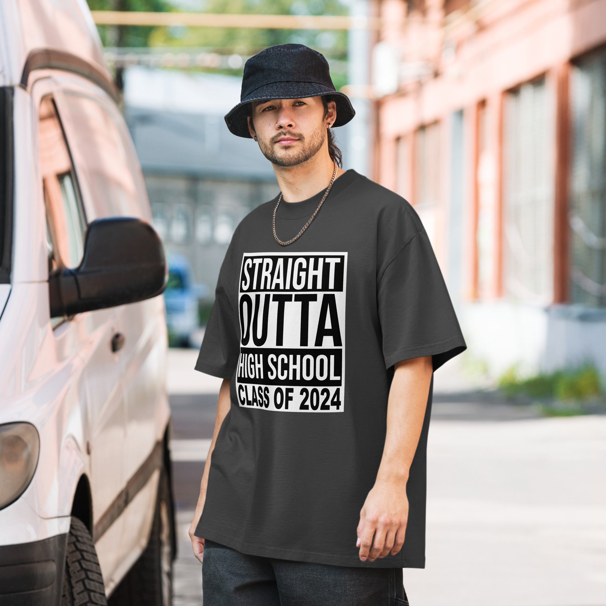 Straight Outta High School Oversized faded t-shirt