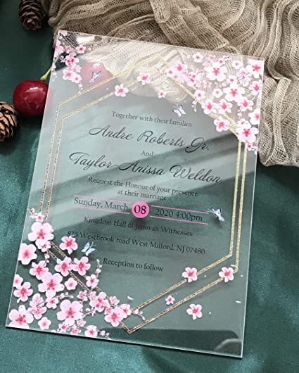 Cherry Blossom Floral Ring Invitations 5 x 7 Cardstock