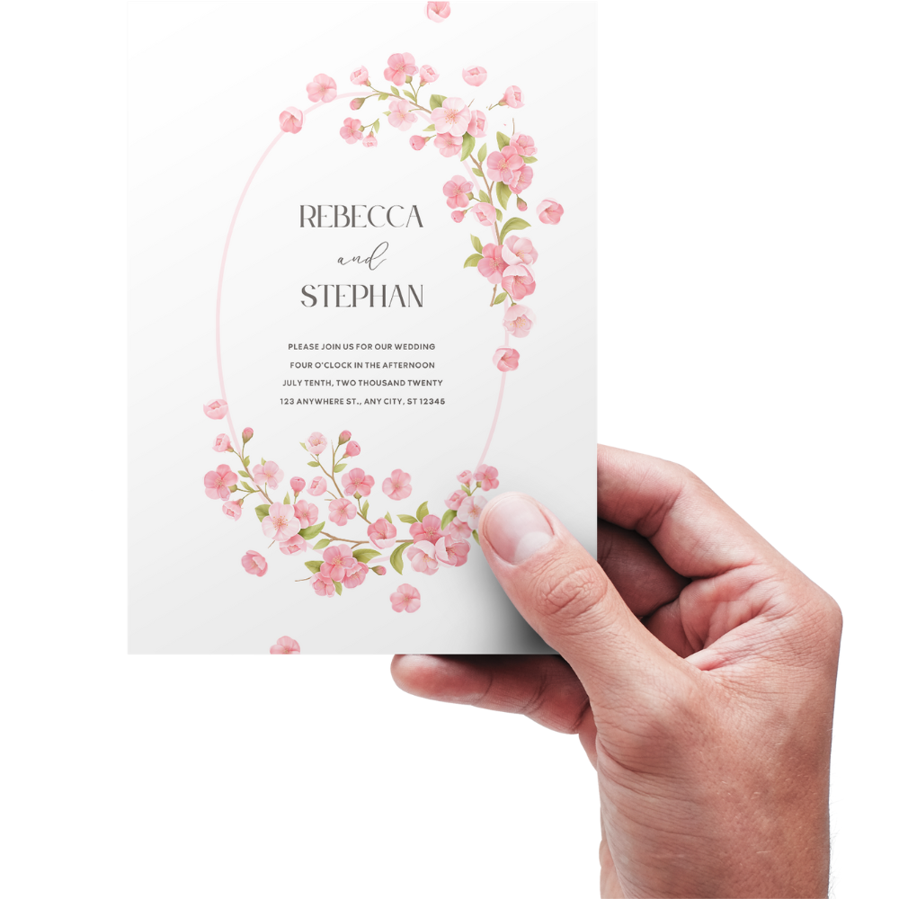 Cherry Blossom Floral Ring Invitations 5 x 7 Cardstock